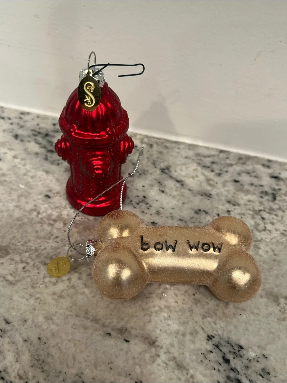 Silvestri Gold 'Bow Wow' Dog Bone Ornament & Red Fire Hydrant Ornaments